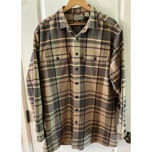 L.L.Bean Classic Chamois Cotton Plaid Work Shirt –‎ XL Tall Brown/Camel
